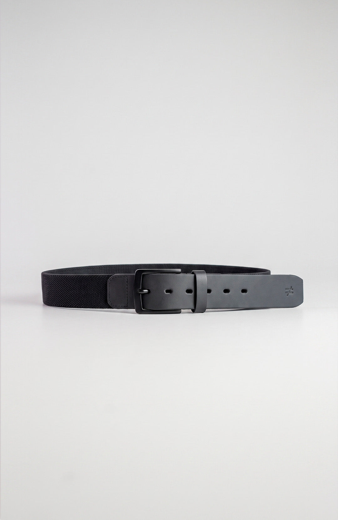 Cinto Elástico de Couro Pull-up masculino preto Bázico, tecido trançado elástico com acabamento em couro #Cor_Preto