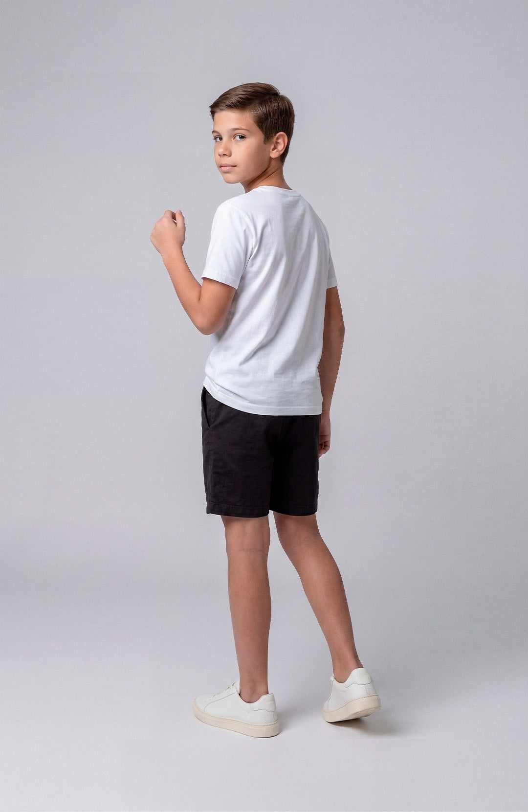 Short Bázico Kids preto Bázico, sarja de algodão com cintura ajustável #Cor_Preto