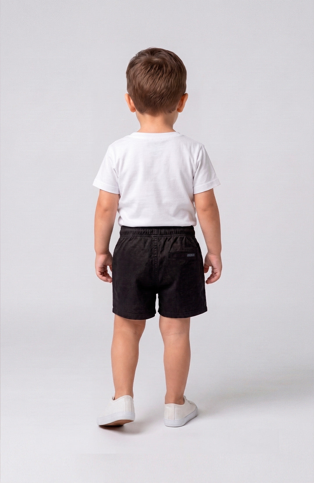 Short Bázico Kids preto Bázico, sarja de algodão com cintura ajustável #Cor_Preto