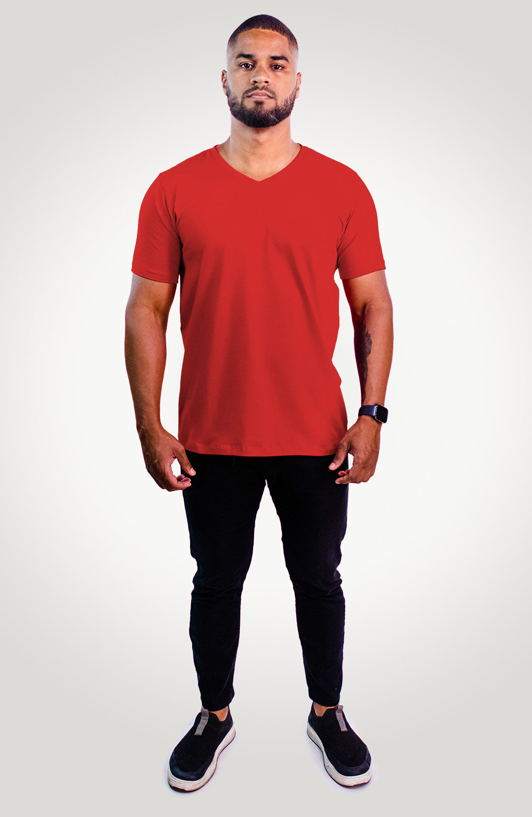 Camiseta Bázica Gola V masculina red Bázico, algodão Powerful com caimento perfeito #Cor_Red