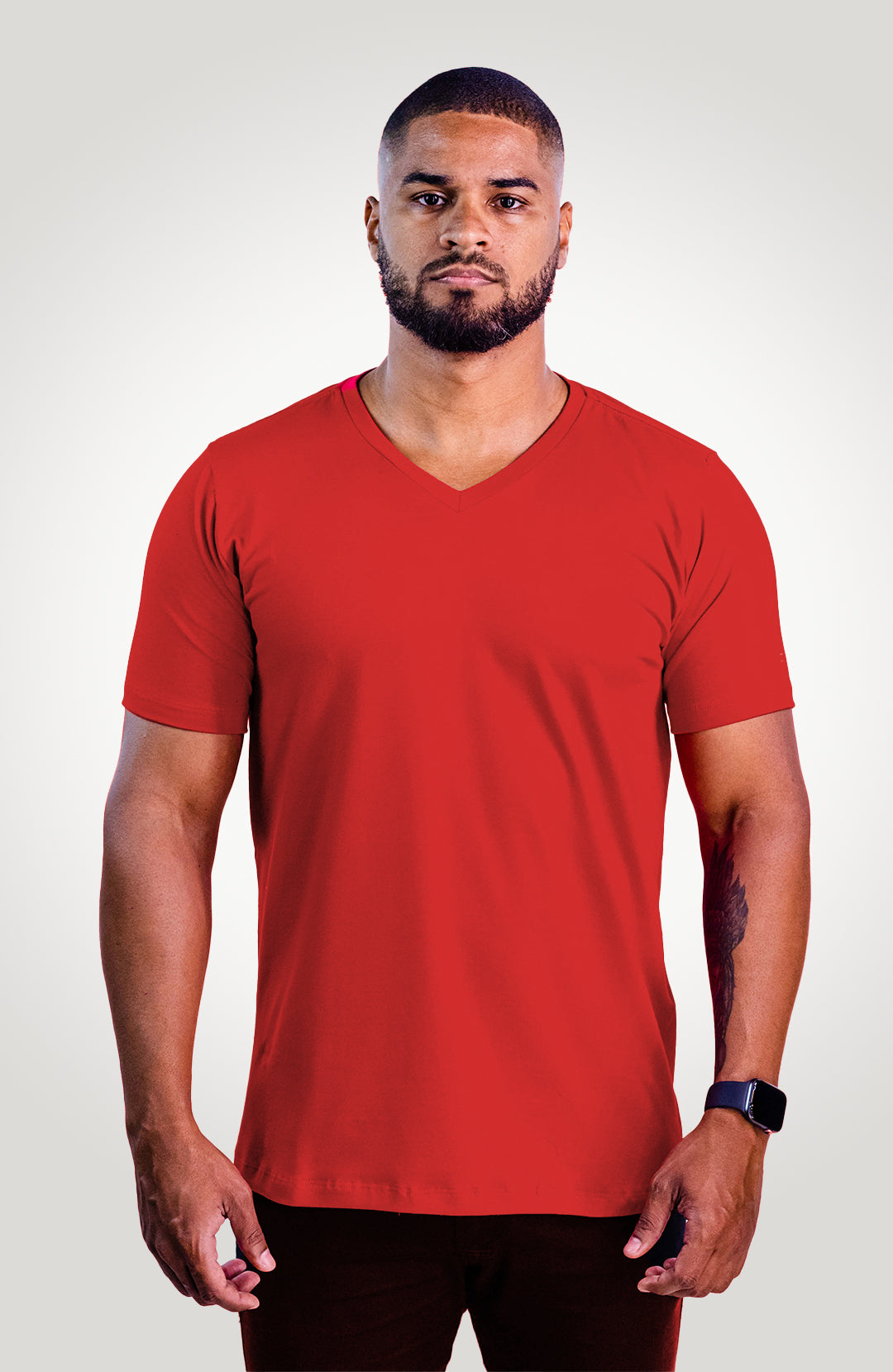 Camiseta Bázica Gola V masculina red Bázico, algodão Powerful com caimento perfeito #Cor_Red