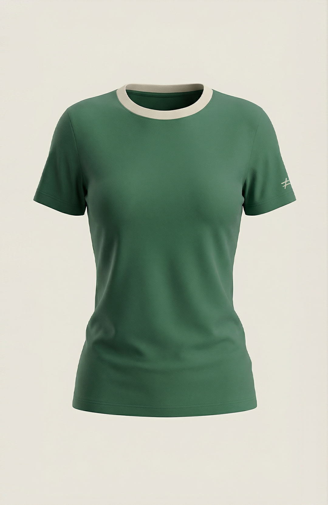 Camiseta Bázica Feminina Gola C Duo bicolor verde e areia Bázico em algodão Powerful #Cor_Verde / Areia