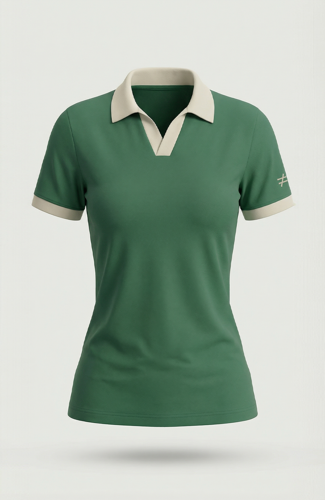 Camisa polo feminina Duo bicolor verde e areia Bázico, algodão egípcio Powerful com gola estruturada #Cor_Verde / Areia